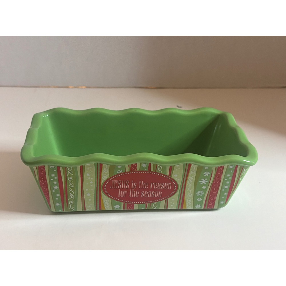 Live It Give It Jesus Is The Reason For The Season Ceramic Loaf Pan Green Red